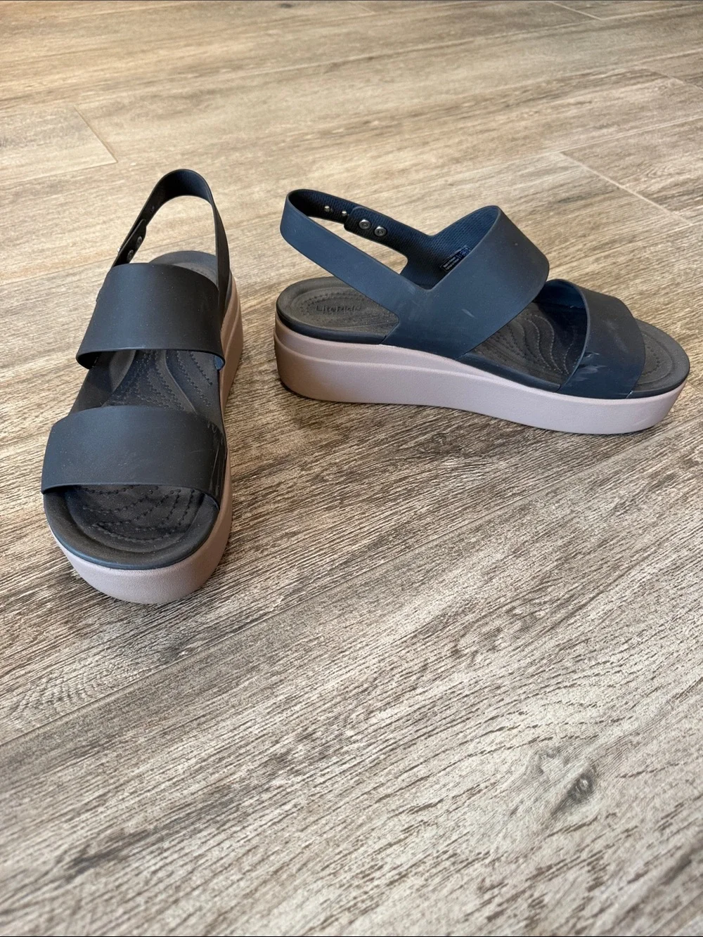CROCS Black Platform Slingback Sandals with Beige Platform